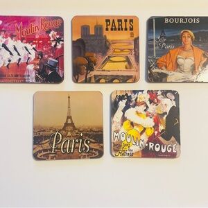 Set of 5 Cork Back Parisian Theme Coasters